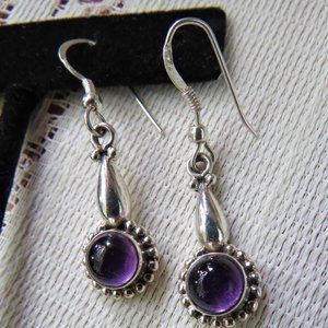 Sterling SIlver Dangle Earrings 4.75g w/ Amethyst colored stones